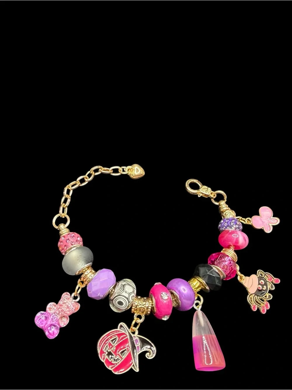 Handmade Halloween Charm Bracelet “Ghoul Friend”Line in Pink Purple